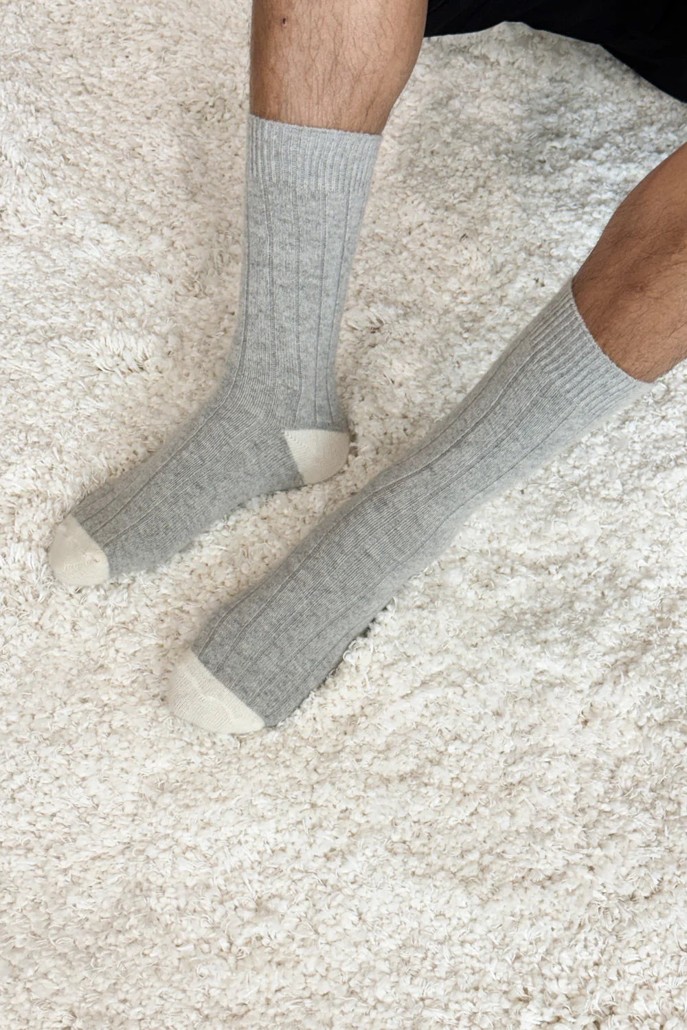 man in grey cashmere socks 