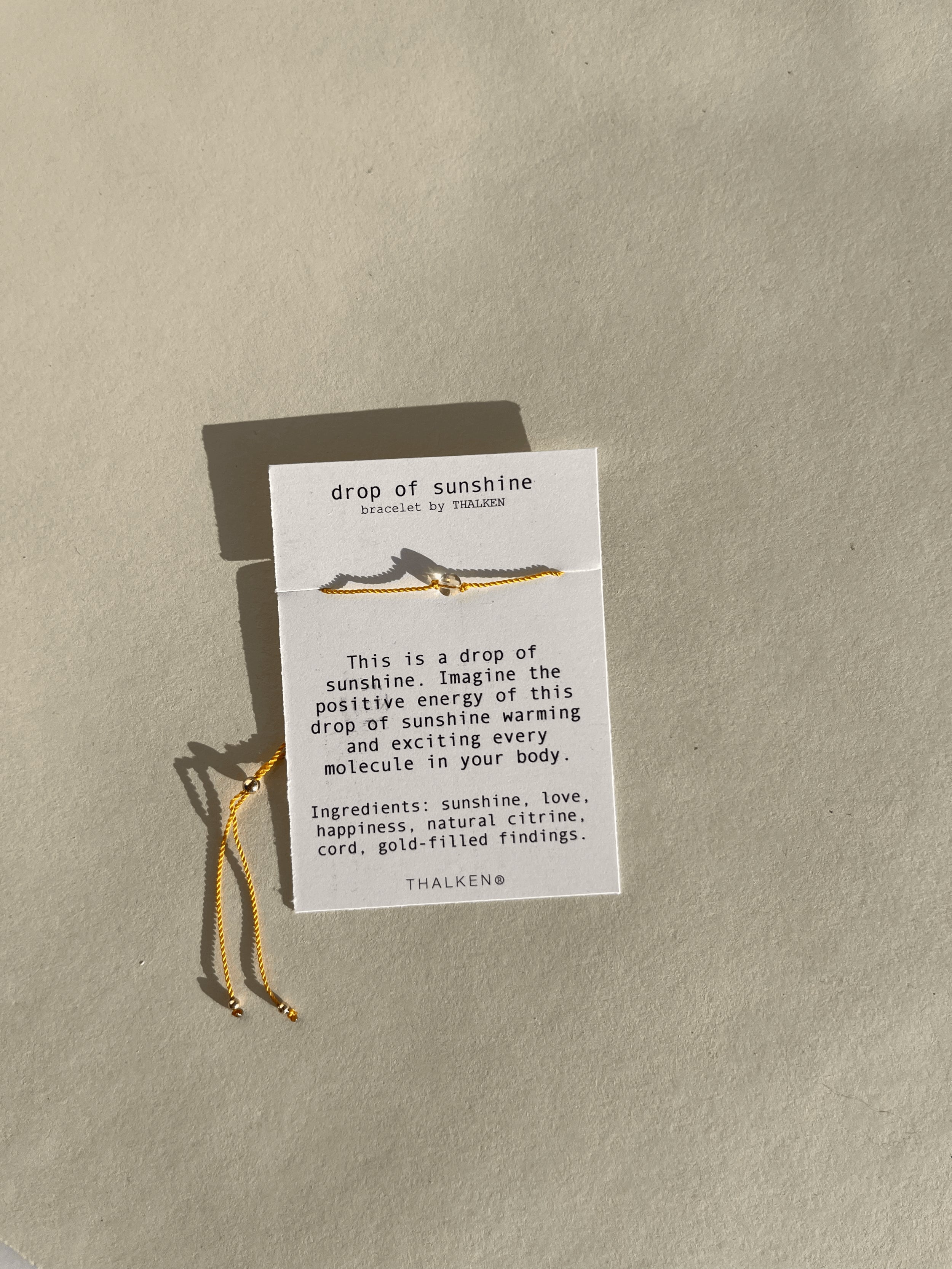 Bracelet displayed on a Thalken® card with the printed mantra/intention