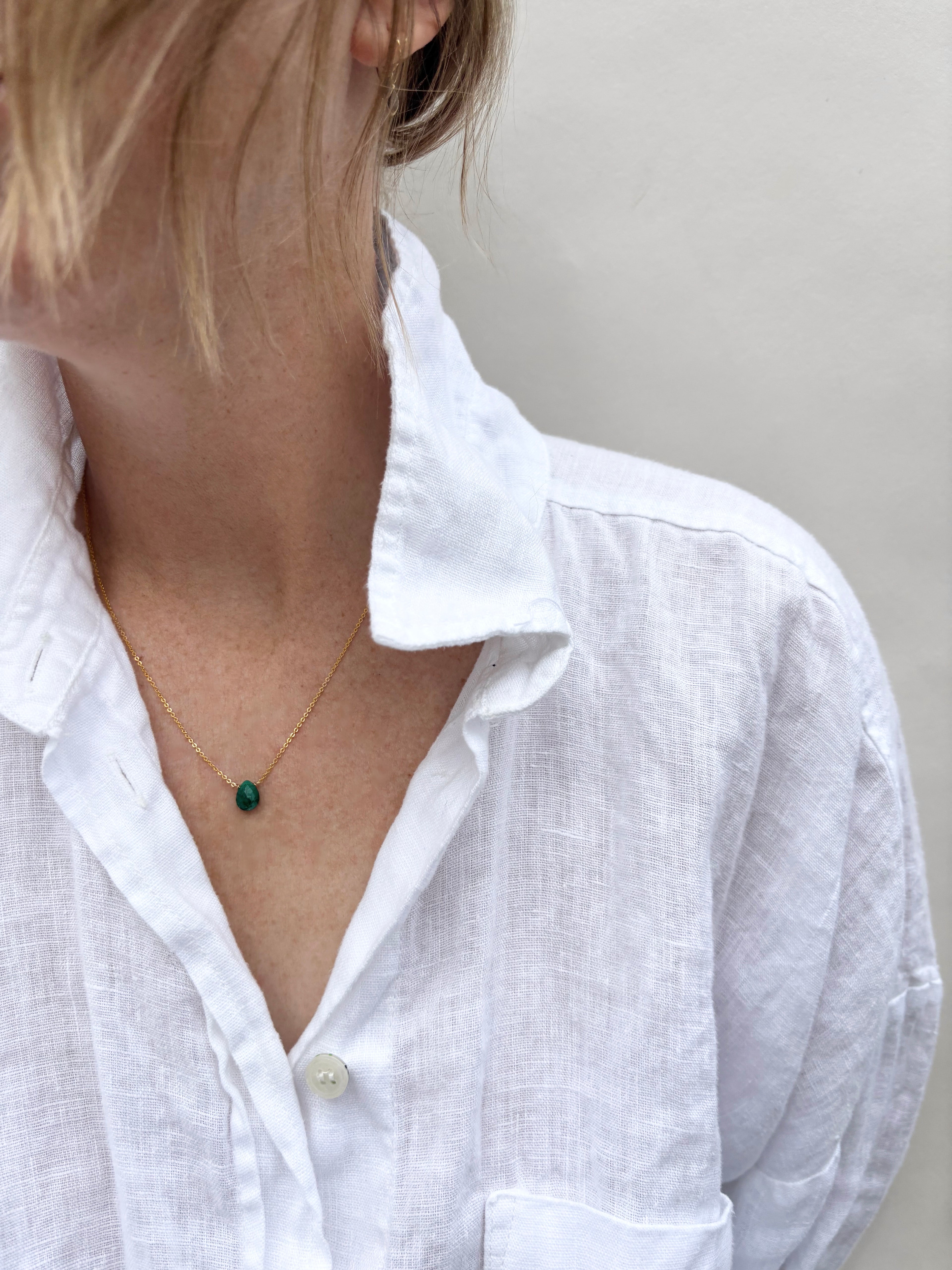Dainty Minimalist Emerald Drop Necklace