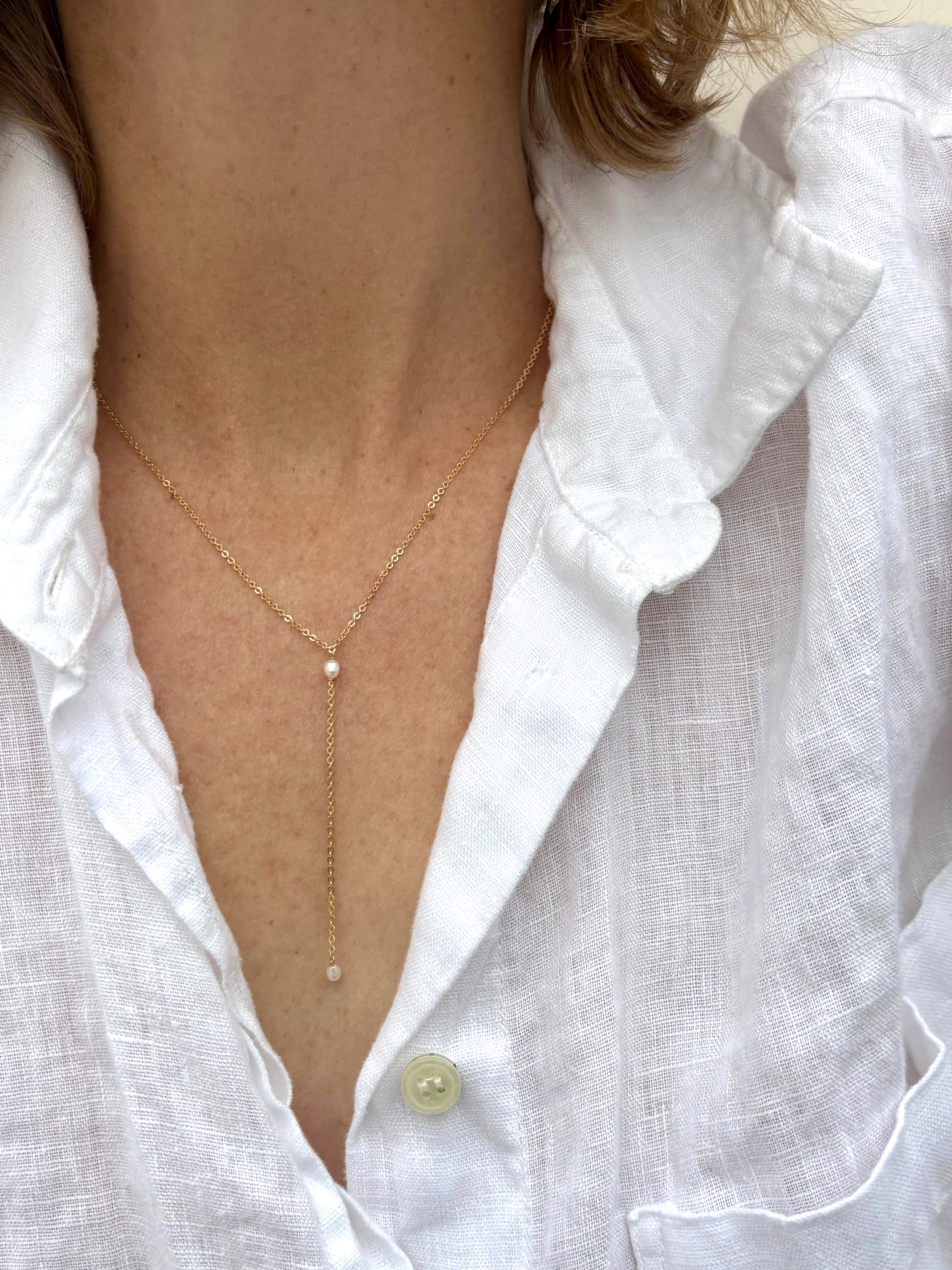 Dainty Pearl Lariat Necklace