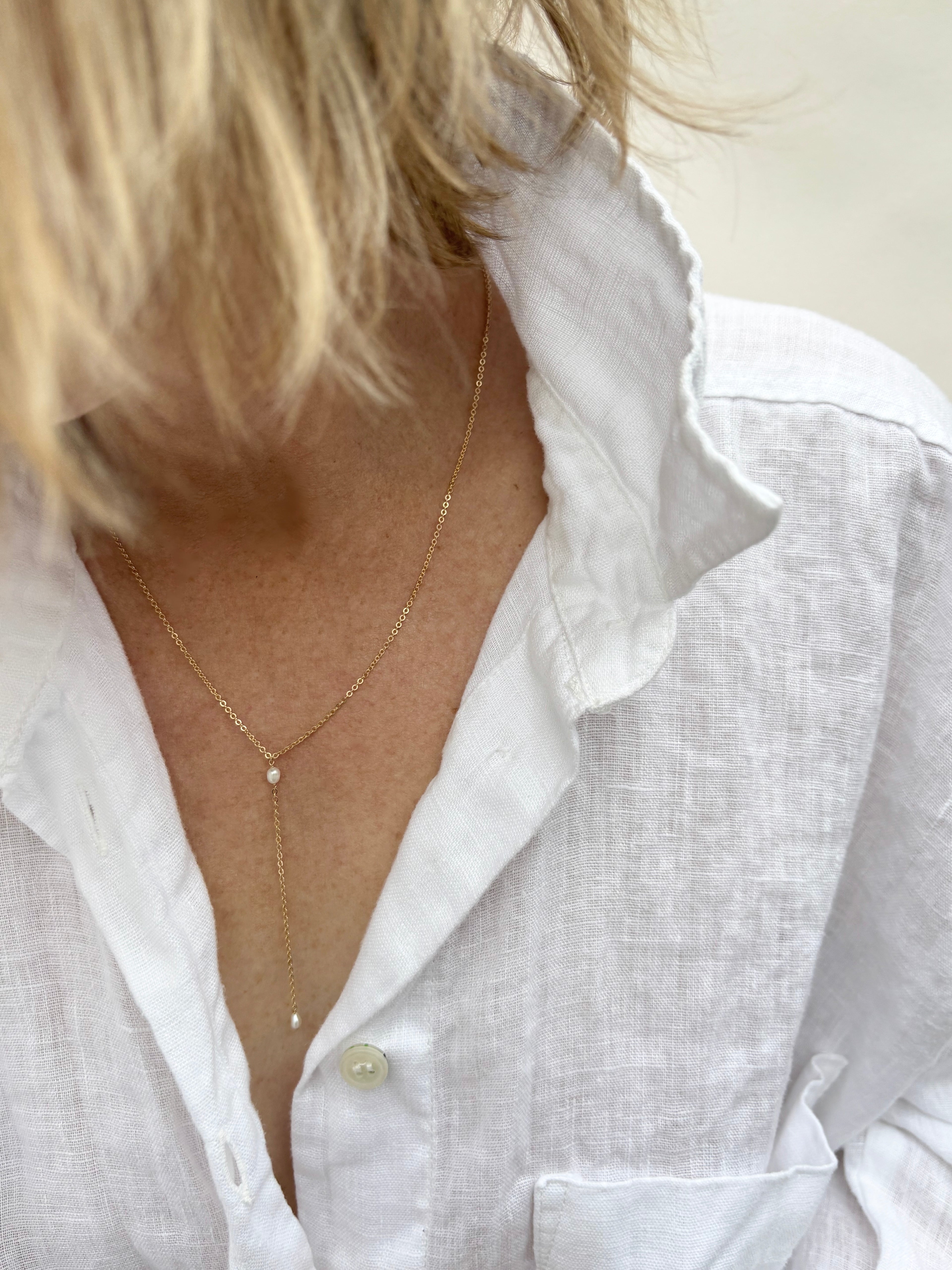 Dainty Pearl Lariat Necklace